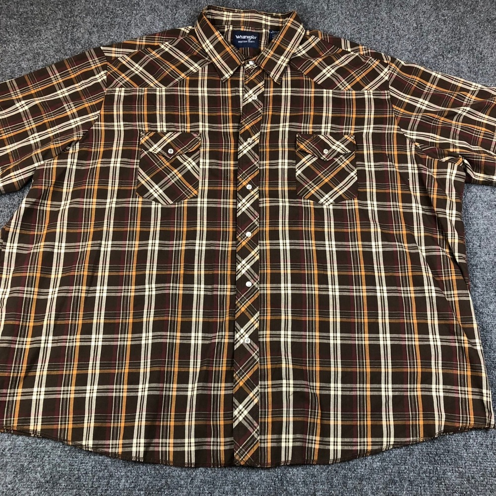 Wrangler Western Shirt Mens 4X Blue Green Plaid Pearl Snap Short Sleeve Big Tall - Picture 9 of 14